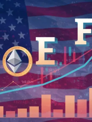 Gráfico de inflación en EE. UU. con símbolos de criptomonedas, representando refugio y riesgo.