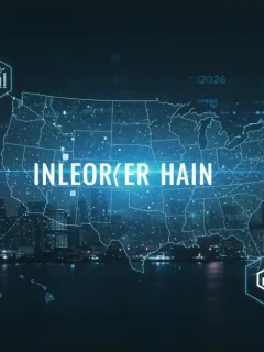 Redes blockchain interconectadas visualizando la interoperabilidad y el flujo de datos en Estados Unidos en 2026.