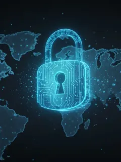 Candado digital en una red blockchain, representando la seguridad de activos digitales en Estados Unidos.