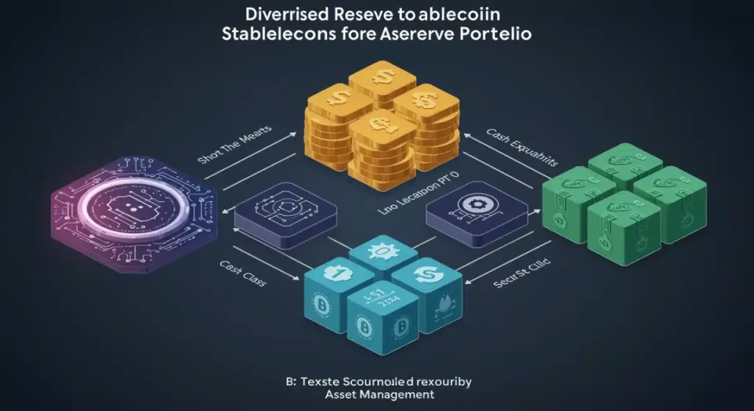 Cartera de reserva diversificada para stablecoins, mostrando diferentes tipos de activos seguros.