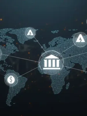 Representación digital de la colaboración entre bancos de EE. UU. en una red de pagos blockchain para 2026.