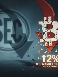 Gráfico de Bitcoin cayendo un 12% tras el anuncio de la regulación SEC 2026 en EE. UU.