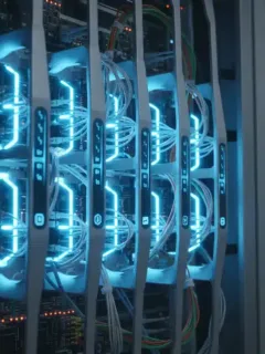 Servidor con luces azules representando un nodo Lightning Network avanzado