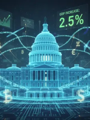 Ilustración digital de las regulaciones cripto de 2026 impactando positivamente el PIB de Estados Unidos.