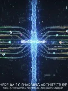Arquitectura de sharding de Ethereum 2.0 mostrando múltiples cadenas paralelas procesando transacciones rápidamente.