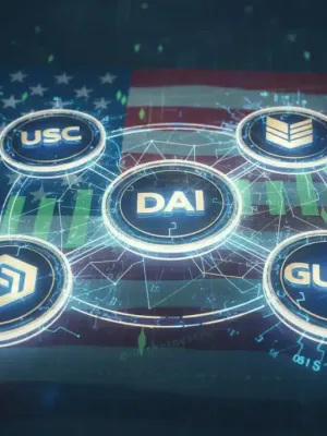 Gráfico digital mostrando el crecimiento del 25% de stablecoins en EE.UU. en un entorno inflacionario.