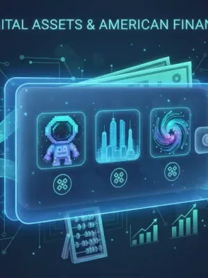 Cartera digital con NFTs y elementos fiscales de Estados Unidos