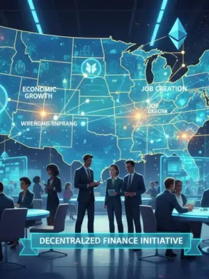Ilustración digital de la red DeFi creando empleos en Estados Unidos
